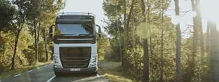 truck on the road front view