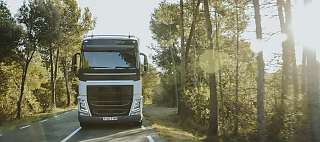 truck on the road front view