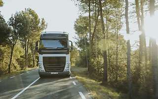 truck on the road front view