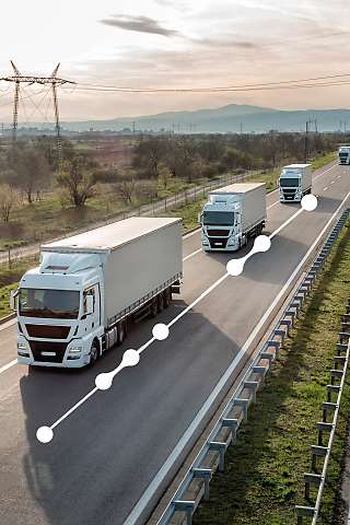 trucks on road with dots