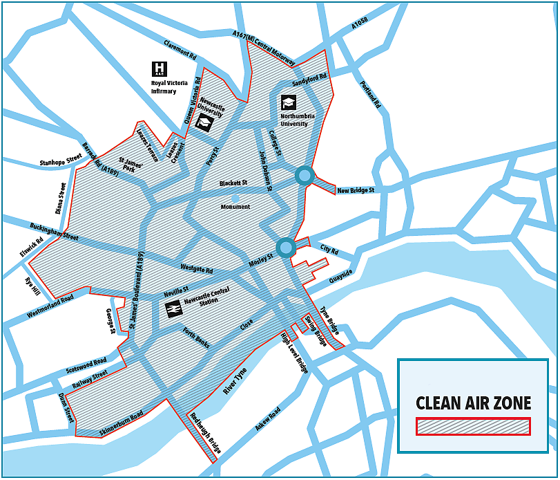 Newcastle low emission zone map