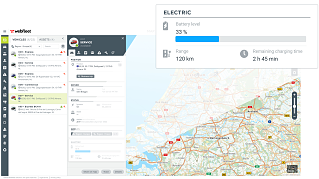 Dashboard de Webfleet que proporciona información sobre la recarga de vehículos eléctricos