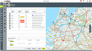 Interfaz Webfleet que muestra las trayec­torias más adecuadas para las flotas de camiones