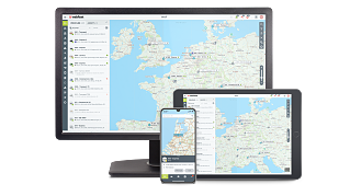Software di controllo delle flotte aziendali Webfleet sugli schermi di diversi dispositivi