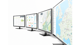 Interfaz en pantalla del software de gestión de flotas.