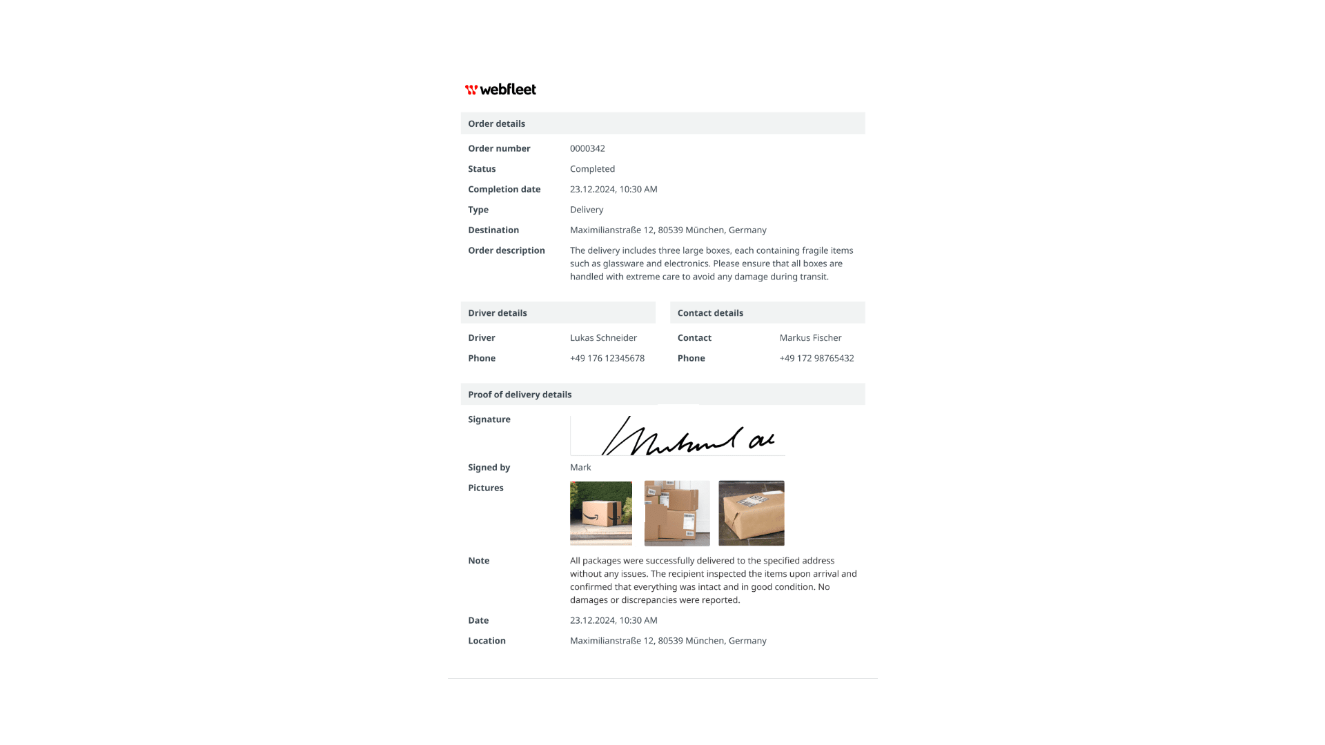 statut du produit de la solution de preuve de livraison