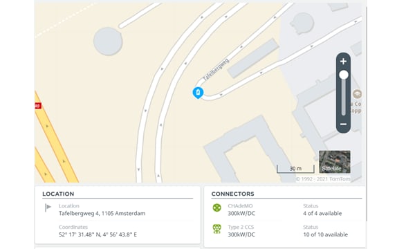 Locations of charging stations on map in Webfleet